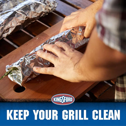 Papel de aluminio resistente Kingsford para asar a la parrilla, antiadherente, rollo de 45 pies cuadrados, 18 pulgadas de ancho, para parrilla y cocina, antiadherente para facilitar la preparación, cocción y limpieza