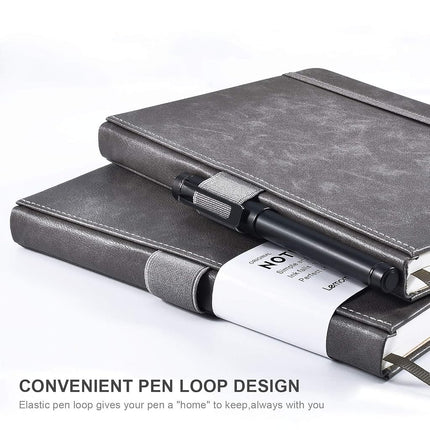 Lemome Thick Classic Notebook with Pen Loop A5 Wide Ruled Hardcover Writing Notebook with Pocket + Page Dividers Gifts, Banded, Large, 180 Pages, 8.4 x 5.7 in