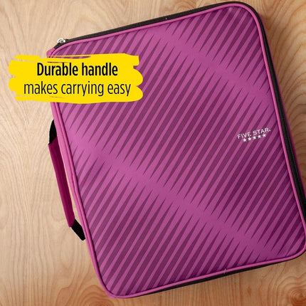 Five Star Zipper Binder, 2 Inch 3-Ring Binder, 6-Pocket Expanding File, 380 Sheet Capacity, Purple (72540)