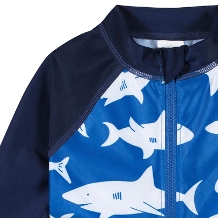 Maillot de bain anti-UV une pièce à manches longues Gerber pour tout-petits garçons, Requins bleus et blancs, 3-6 mois