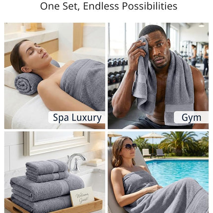 LANE LINEN - 6-100% Cotton Bath Towels Set, Extra Large Bath Towels, Hotel Towels, 2 Bath Towels, 2 Hand Towels for Bathroom, 2 Wash Cloths for Your Body, Grey