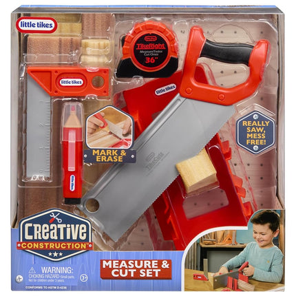 Little Tikes Creative Construction Measure & Cut Set with 5 Accessories, Pretend Play Construction Set, for Boys and Girls Ages 3+ Years