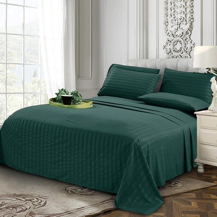Elegant Comfort Luxury Soft Bed Sheets Dobby Stripe 1500 Premium Hotel Quality Microfiber Softness Wrinkle and Fade Resistant (6-Piece) Bedding Set, Queen, Stripe Forest Green