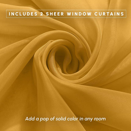 Elegant Comfort 2-Piece Sheer Panel with 2inch Rod Pocket - Window Curtains 40-inch Width X 84-inch Length, Gold