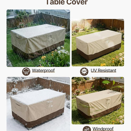 Vailge Housse de Table de Patio Rectangulaire/Ovale, Bâche de Protection pour Meubles de Jardin Robuste et Imperméable (Beige&Marron, 274 cm L x 178 cm l x 71 cm H)