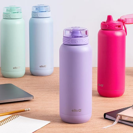 Ello Cooper 22oz Stainless Steel Water Bottle with Straw and Carry Handle, Double Walled and Vacuum Insulated Metal, Leak Proof Locking Lid with Soft Silicone Spout, Reusable, BPA Free, Yucca