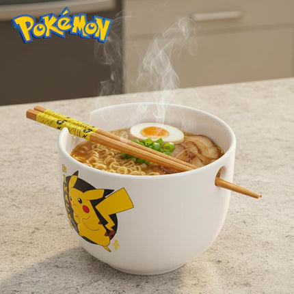 Silver Buffalo Pokémon Pikachu, Ramen Bowl with Chopsticks, 20oz