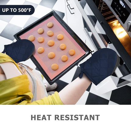 1 Pair Short Oven Mitts - Silicone Kitchen Oven Gloves High Heat Resistant 500℉, Mini Oven Mits with Non-Slip Grip Surfaces and Hanging Loop for BBQ, Baking, Cooking and Grilling (Dark Blue)