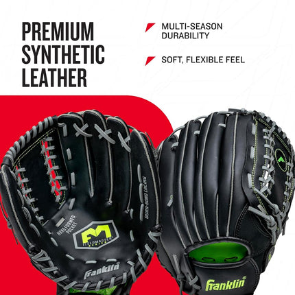 Franklin Sports unisex adult 12" - Trapeze Web Baseball and Softball Fieldmaster Midnight Youth Baseball Gloves I, Black, 12.0 US
