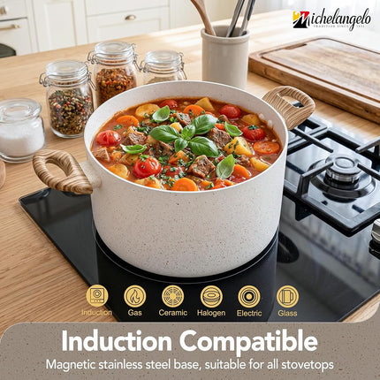 Michelangelo Nonstick Cooking Pot - 5.7 Litre Soup Pot with Lid for Family Meals, Non-Toxic Stockpot with Stay-Cool Handles, Induction Ready, Easy Cleanup, PFOA & PFOS Free