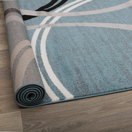 Tapis ovale à motif de cercles ondulés modernes Rugshop, tapis anti-chute pour salon, chambre ou salle à manger, bleu, ovale 1,5 m x 2,1 m