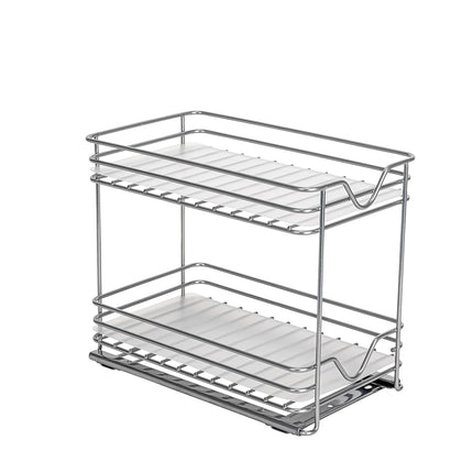 Household Essentials Glidez Paint-Finished Steel Pull-Out/Slide-Out Storage Organizer with Plastic Liner for Spice Rack Use - 2 -Tier Design - Fits Standard Size Cabinet or Shelf, Brushed Silver