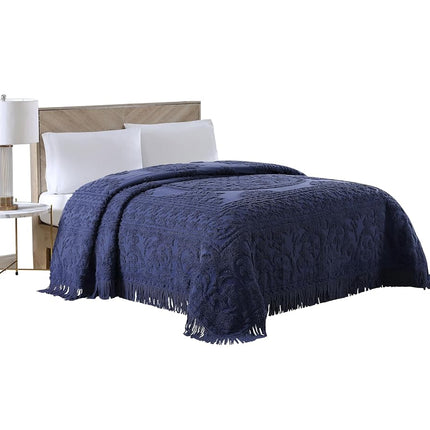 Beatrice Home Fashions Bedspread, Chenille, Navy, Twin