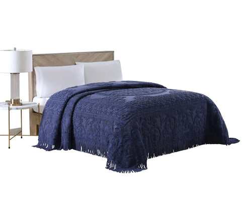 Beatrice Home Fashions Bedspread, Chenille, Navy, 