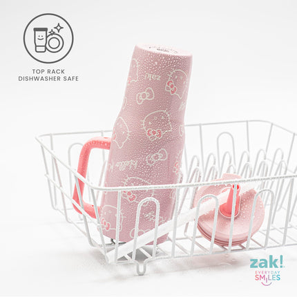 Vaso de viaje Zak Designs Sanrio Sutton para llevar, 30 oz, acero inoxidable con aislamiento al vacío, pajita de silicona y asa de transporte para bebidas frías (Hello Kitty)