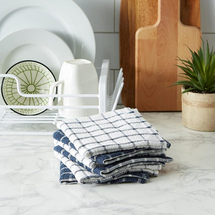 DII 100% Cotton, Machine Washable, Ultra Absorbant, Basic Everyday 12 x 12 Terry Kitchen Dish Cloths, Windowpane Design, Set of 6- Nautical Blue