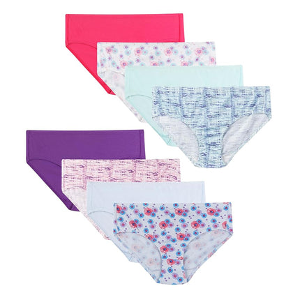 Hanes Ultimate Girls' Underwear, Pure Comfort Organic 100% Cotton Panties, Briefs & Hipsters, 8-Pack, Brief - Pink Blue Solids & Patterns, 10