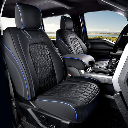 Coverado Leather Seat Cover, Custom Fit for Ford F150 Seat Covers, Ford F150 Truck Seat Covers Waterproof Fit for 2015-2025 F150 & 2017-2025 F250 F350 F450 Blueline - Front Pair
