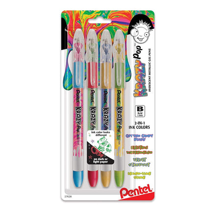 PENTEL ARTS Krazy POP Gel PENS Assorted, 4 Pack