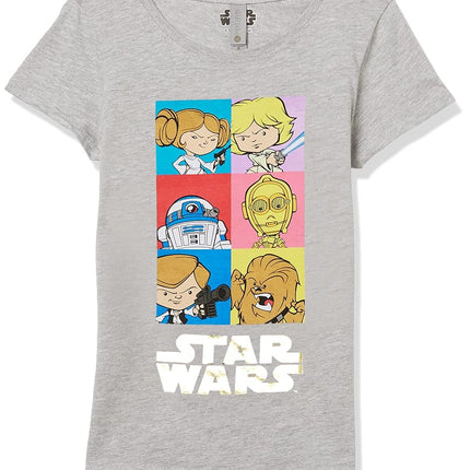 STAR WARS T-shirt à motif grands personnages classiques pour filles - Luke, Leia, R2d2, gris chiné (01), 7