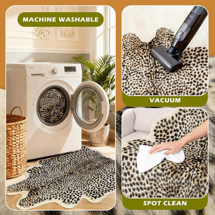 Leopard Print Rug 3.3" Wx3.1 L Feet Faux Cowhide Skin Rug Animal Printed Area Rug Carpet for Home Office, Livingroom, Bedroom
