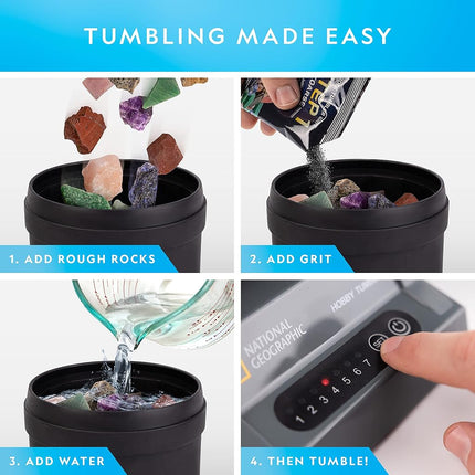 National Geographic Hobby Rock Tumbler Kit � Durable Leak-Proof Rock Polisher with 7-Day Timer, Complete Rock Tumbling Kit with Grit, Jewelry Settings & GemFoam Polish, Educational STEM Science Kit