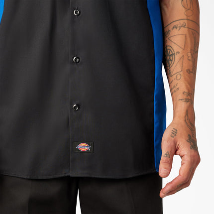 Dickies Men's Two-Tone Short Sleeve Work Shirt, Black, Royal, Medium