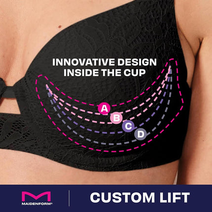 Maidenform Women's Custom Lift, One Fab Fit Underwire, Convertible Straps, Full Coverage Bra, Autumn Orchid Lace, 36D