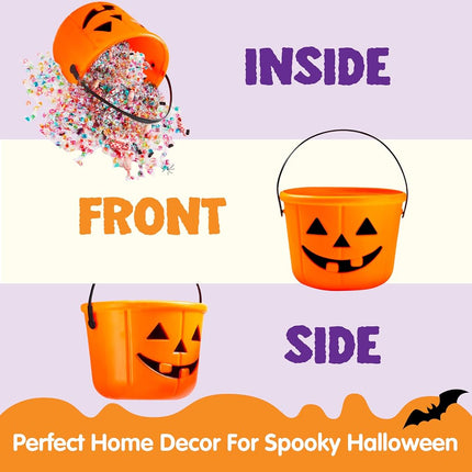 JOYIN 6PCS Halloween Trick or Treat Pumpkin Bucket, Jack O Lantern Candy Basket and Buckets for Trick or Treating, Orange Halloween Pails with Handle for Kids Party Favors Supplies Props