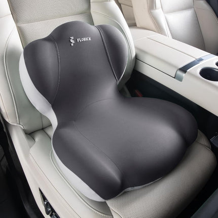 Coussin de siège de camion en mousse à mémoire de forme FLORICH, coussin de siège de voiture et oreiller de soutien lombaire pour chaise de bureau, soutien dorsal ergonomique et soulagement de la sciatique pour les longs trajets (gris clair)
