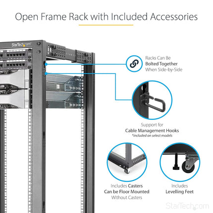 StarTech 42U 4-Post Open Frame Rack, 19in, 22-40in, 600kg/1323lb