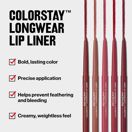 REVLON Lip Liner, Colorstay Lip Makeup with Built-in-Sharpener, Longwear Rich Lip Colors, Smooth Application, 640 Raisin, 0.01 oz