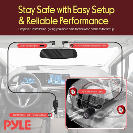 Pyle Dash Cam Rearview Mirror - 4.3� DVR Monitor Rear View Dual Camera Video Recording System in Full HD 1080p w/Built in G-Sensor Motion Detect Parking Control Loop Record Support - Pyle PLCMDVR49