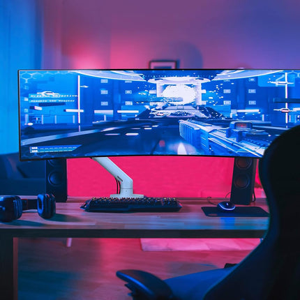 Ergotron – HX HD Premium Heavy Duty Gaming Monitor Arm, Single Monitor Desk Mount – for 1000R Curved Ultrawide Monitors Up to 49″, 12.7-19.1kg, VESA 75x75mm or 100x100mm – White (45-647-216)