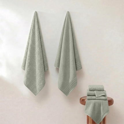 Modern Threads 6 Piece Set, 2 Bath Towels, 2 Hand Towels, 2 Washcloths Yarn Dyed Diamond Gate Jacquard Towel Set Green