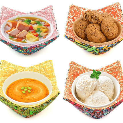 ROGITU Cotton Microwavable Bowl Cozy, Microwave-Safe Hot Bowl Holders, Soup Bowl Cozy Bowl Hot Pads (D)