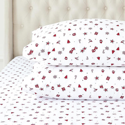 Elegant Comfort Ultra Soft 4-Piece 100% Turkish Cotton Flannel Sheet Set - Holiday Christmas Flannel Sheets, Warm and Cozy Anti-Pill Premium Quality, Deep Pocket Fitted Sheet- Twin XL, Red Stars
