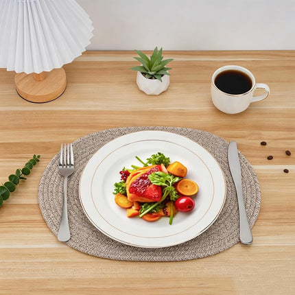Handmade Boho Placemats Set of 6 Oval – Natural Woven Cotton Farmhouse Table Mats for Dining Table, Fall, Halloween, Thanksgiving, Christmas (Mix Brown, Oval 16 * 12)