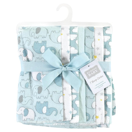 Bavoirs en flanelle de coton unisexe Hudson Baby, motifs éléphant pour garçon, paquet de 7, taille unique