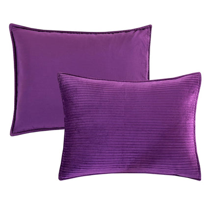 Elegant Comfort Luxury 3-Piece Velvet Corduroy Stripe Quilt Set, Ultra Soft Bedspread - Cozy Velvet Coverlet Set - 3PC Medium Weight Quilted Set with Matching Pillow Shams, Full, Purple