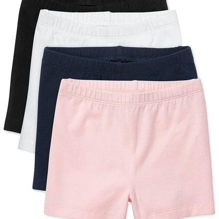 The Children's Place para bebés, niñas pequeñas, shorts de bicicleta, paquete de 4 unidades, color negro/conchas/azul/blanco, 3T EE. UU.