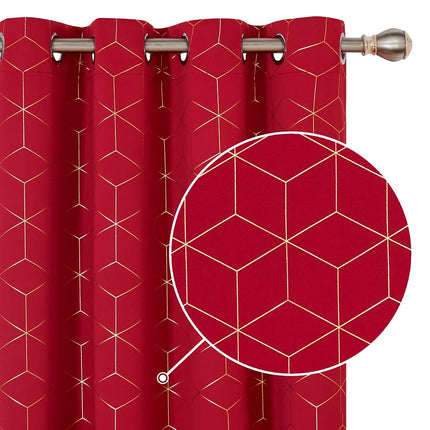 Deconovo Blackout Grommet Curtains 2 Panels, Thermal Insulated Window Curtains, Gold Diamond Foil Print for Kids Room, Navy Blue, 42W x 63L Inch