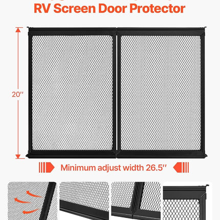 VEVOR RV Screen Door Protector, 26.5 x 20 inch Door Grille, Easy to Install and Disassemble, Reinforced Breathable Protective Mesh, Aluminum Alloy Camper RV Entry Protector for Pet Protection, Black