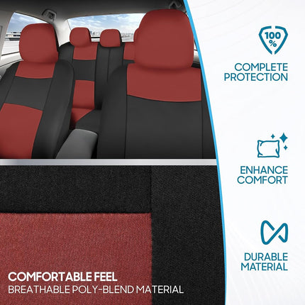 BDK PolyPro Car Seat Covers Full Set in Terracotta on Black, Front and Rear Split Bench Seat Covers for Cars, Easy to Install Car Seats Cover Set and Accessories for Auto Trucks Van SUV - Terracotta