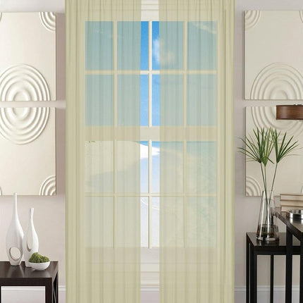 Elegant Comfort 2-Piece SHEER Window CURTAIN/PANEL with 2" ROD POCKET - Window Curtains 60" w X 84" Length - Beige