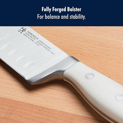 HENCKELS Forged Accent Razor-Sharp 7-inch Hollow Edge Santoku Knife, White Handle, German Engineered Informed by 100+ Years of Mastery