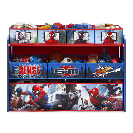 Delta Children Marvel Spider-Man Deluxe - Organizador de juguetes de 9 contenedores para almacenar y diseño de contenedores por