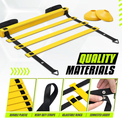 Yes4All Agility Ladder Speed Training Equipment - Speed Ladder for Kids and Adults with Carry Bag - 12 Rungs Yellow, 20 Rungs, CKT4