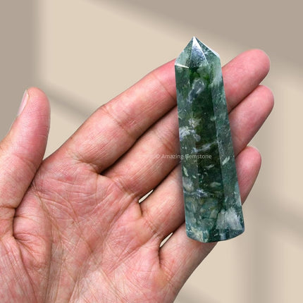 Amazing Gemstone Moss Agate Crystal Towers - Natural Healing Crystal Point Obelisk for Reiki Healing and Crystal Grid (3" to 4" INCH)