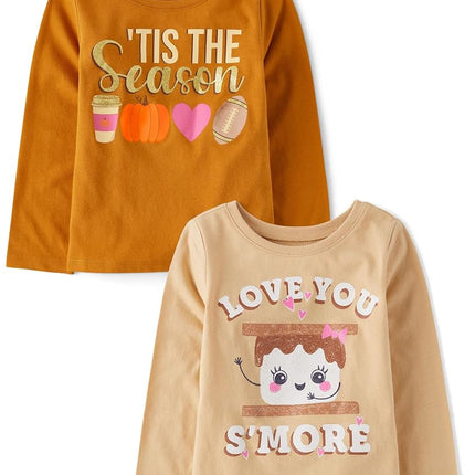 The Children's Place Baby Girls' and Toddler All Holidays Long Sleeve Graphic T-Shirts,multipacks, Tis The Season/Camp Smore 2-Pack, 18-24 Months